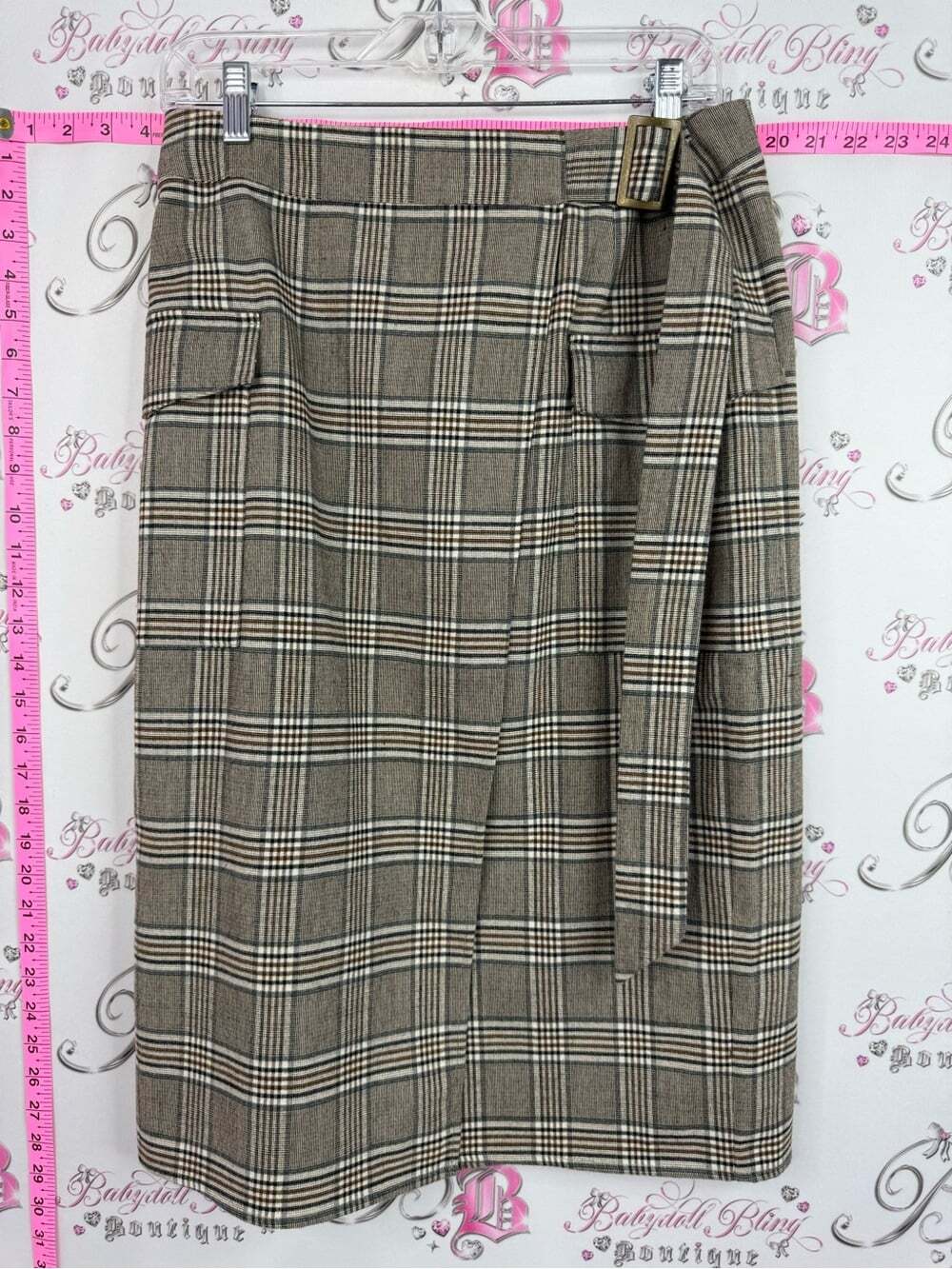 YAYA women skirt Plaid Midi Wrap Skirt in Brown and Cream